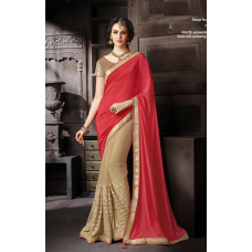 Tantalizing Beige Colored Sequins Worked Chiffon Net Saree